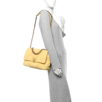 CHANEL Tweed Quilted Large Chanel 19 Flap Yellow