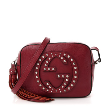 GUCCI Pebbled Calfskin Studded Small Soho Disco Bag Soft Burgundy