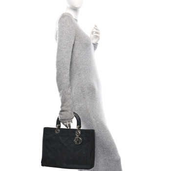CHRISTIAN DIOR Nylon Cannage Large Lady Dior Black
