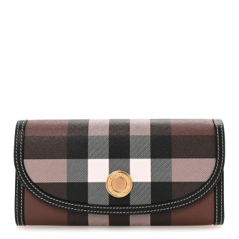 BURBERRY E-Canvas Check Continental Wallet Dark Birch Brown