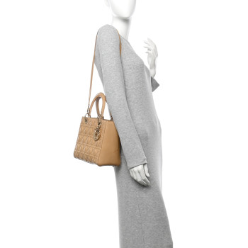 CHRISTIAN DIOR Patent Cannage Medium Lady Dior Beige