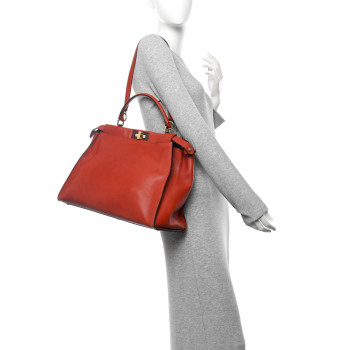 FENDI Vitello Suede Large Peekaboo Iconic Satchel Terra di Siena