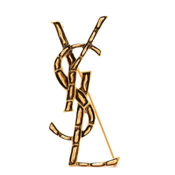 SAINT LAURENT Monogram Crocodile Opyum Brooch Gold