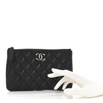 CHANEL Caviar Quilted Crystal Enamel Cosmetic Case Black