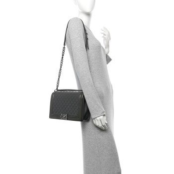 CHANEL Goatskin Patent Quilted New Medium Boy Flap Grey