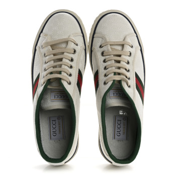 GUCCI Jacquard Mini GG Monogram Web Mens 1977 Tennis Sneakers 7 White
