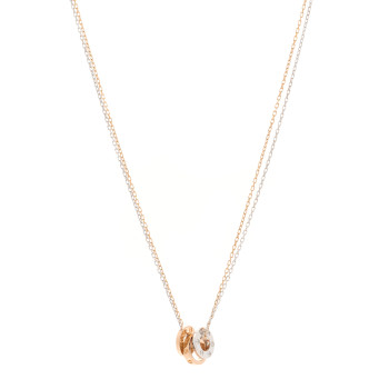 CARTIER 18K White Pink Gold Diamond Three Ring LOVE Pendant Necklace