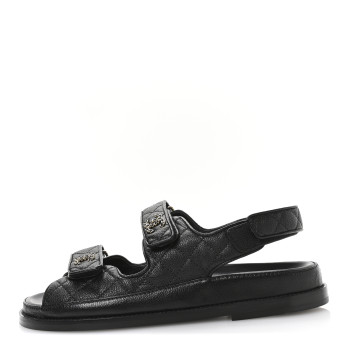 CHANEL Grained Calfskin Velcro Dad Sandals 38 Black