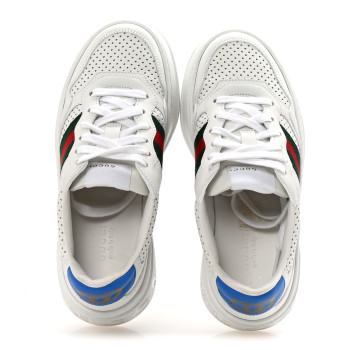 GUCCI Calfskin Web Perforated Womens Platform 55mm Sneakers 36 White Bright Splash