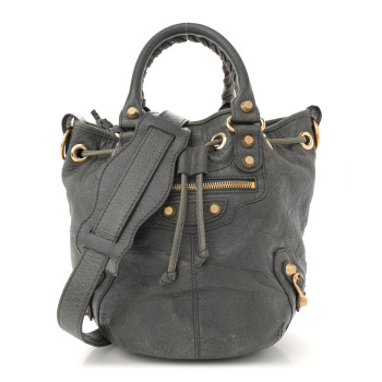 BALENCIAGA Agneau Giant 12 Gold Hardware Mini Pompon Gris Tarmac