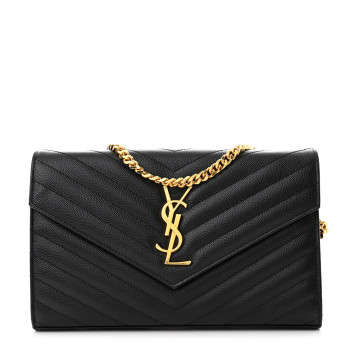 SAINT LAURENT Grain De Poudre Matelasse Chevron Monogram Chain Wallet Black
