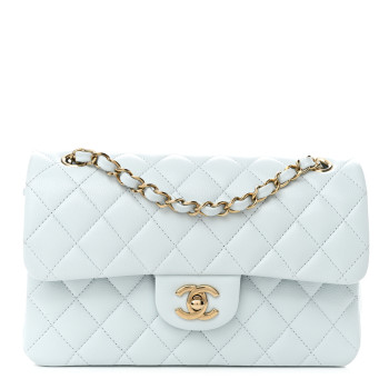 CHANEL Caviar Quilted Small Double Flap Light Blue