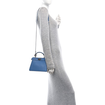 FENDI Cuoio Romano Selleria Petite Peekaboo I SEE U Iconic Satchel Blue