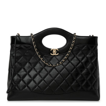 CHANEL Shiny Lambskin Quilted 31 Shopping Bag Black