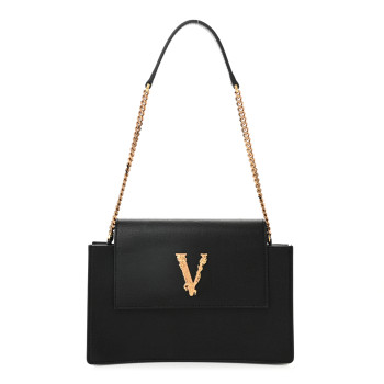 VERSACE Saffiano Virtus Small Shoulder Bag Black
