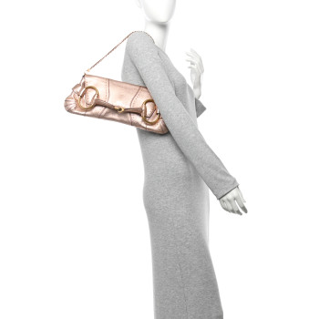 GUCCI Metallic Calfskin Studded Horsebit Clutch Bag Pink