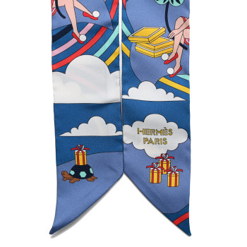HERMES Silk Carres Volants Twilly Bleu Jaune Vif Multicolor