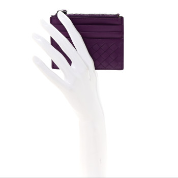 BOTTEGA VENETA Nappa Intrecciato Zip Card Case Purple