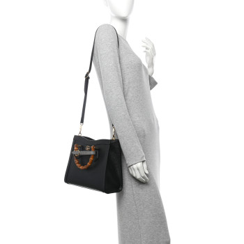 GUCCI Textured Dollar Calfskin Web Small Diana Tote Bag Black Dusty Grey