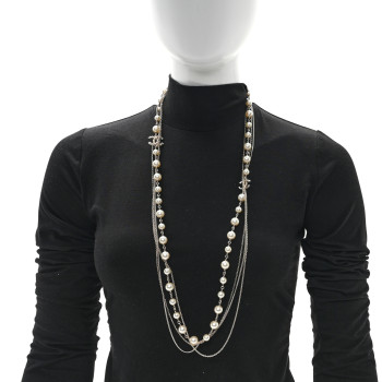 CHANEL Pearl Chain CC Multi Strand Necklace Gold