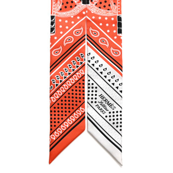 HERMES Silk Eperon D'Or Bandana Twilly Vermillon Gris Perle