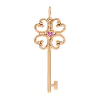 TIFFANY 18K Rose Gold Pink Sapphire Quatra Key Pendant