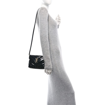 SAINT LAURENT Patent Y Quilted Monogram Toy Loulou Crossbody Bag Black