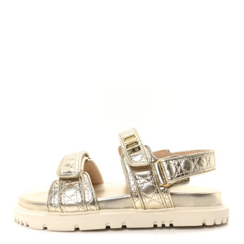 CHRISTIAN DIOR Laminated Sheepskin Cannage Dioract Sandals 38.5 Pale Gold