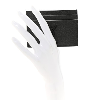 SAINT LAURENT Grain De Poudre Monogram Monochrome Credit Card Case Grey