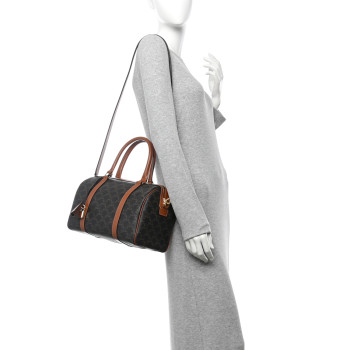 CELINE Triomphe Canvas Calfskin Large Boston Bag Tan