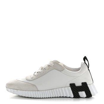 HERMES Goatskin Suede Goatskin Bouncing Sneakers 38 White Black