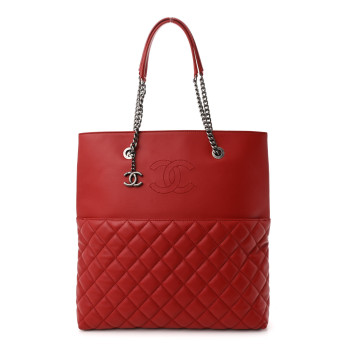 CHANEL Lambskin Quilted Urban Delight Tote Red