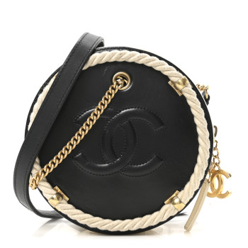 CHANEL Crumpled Calfskin Cotton Small En Vogue Round Bag Black