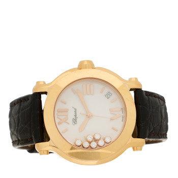 CHOPARD 18K Rose Gold Alligator 7 Diamond 36mm Happy Sport Quartz Watch