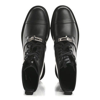HERMES Glossed Calfskin Funk Ankle Boots 36 Black