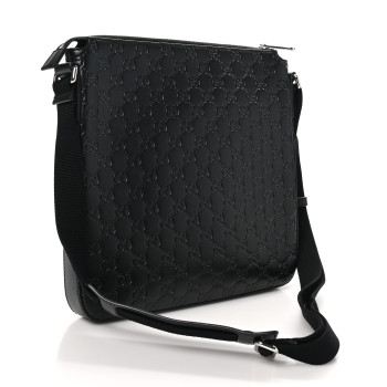 GUCCI Guccissima Signature Medium Flat Messenger Bag Black