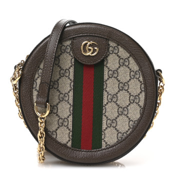 GUCCI GG Supreme Monogram Web Mini Ophidia Round Shoulder Bag Brown