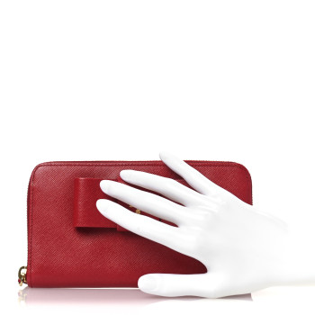 PRADA Saffiano Fiocco Bow Zip Around Wallet Fuoco