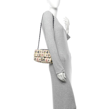 CHANEL Canvas Coco Hearts Small Flap Bag White
