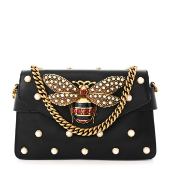 GUCCI Nappa Pearl Studded Mini Queen Margaret Broadway Shoulder Bag Black
