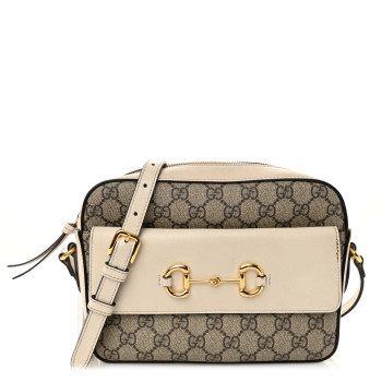 GUCCI GG Supreme Monogram Small Horsebit 1955 Shoulder Bag Beige Mystic White