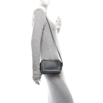 VALENTINO GARAVANI Calfskin Rockstud Camera Crossbody Bag Black