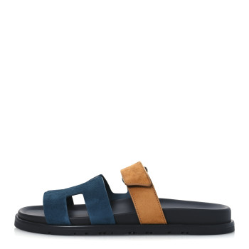 HERMES Suede Goatskin Womens Chypre Sandals 39 Vert Mousse Naturel