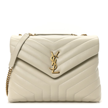 SAINT LAURENT Calfskin Y Quilted Monogram Medium Loulou Chain Satchel Crema Soft