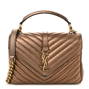 SAINT LAURENT Metallic Calfskin Matelasse Chevron Monogram Medium College Bag Bronze