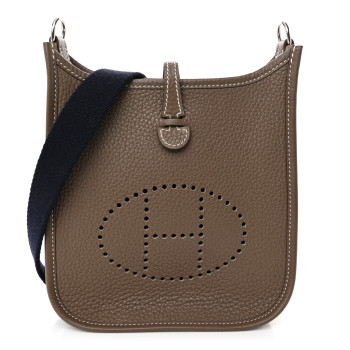 HERMES Taurillon Clemence Amazone Evelyne TPM Etoupe Bleu Indigo