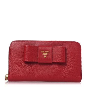PRADA Saffiano Fiocco Bow Zip Around Wallet Fuoco