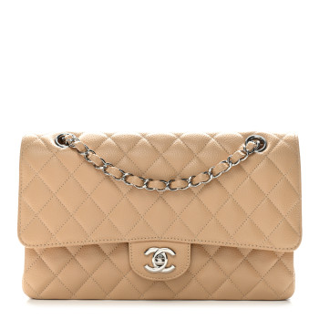 CHANEL Caviar Quilted Medium Double Flap Beige