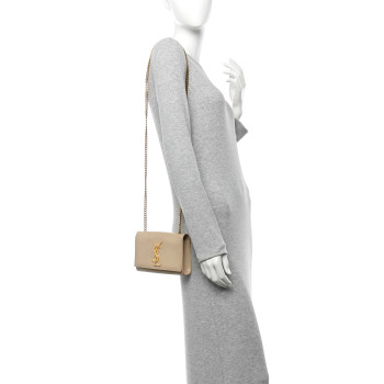 SAINT LAURENT Grain De Poudre Small Monogram Kate Satchel Nude Powder