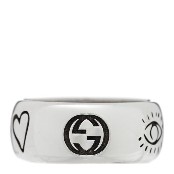 GUCCI Sterling Silver Wide Blind for Love Band Ring 61 9.5